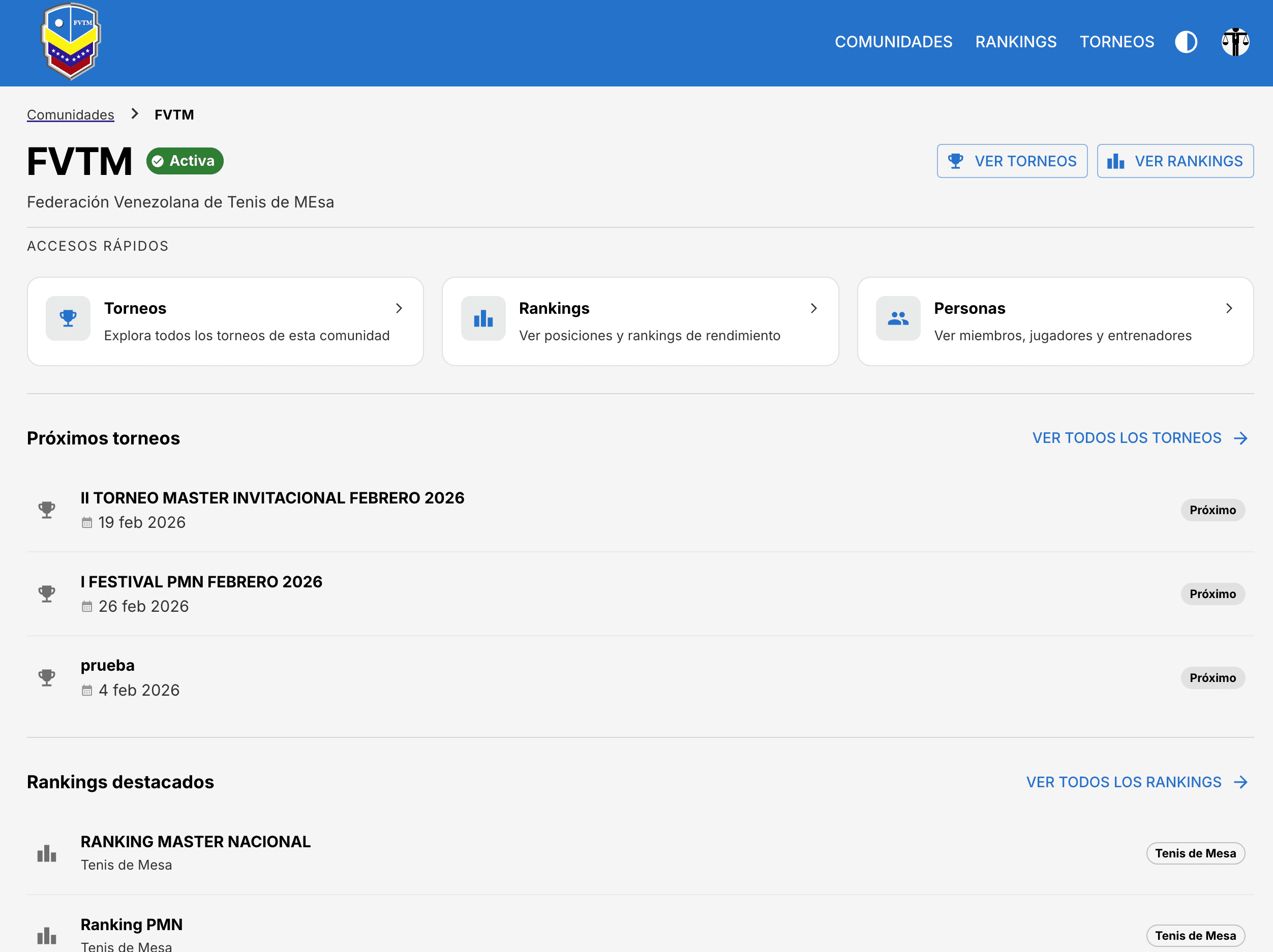 Comunidades y clubes — Torneos MVP
