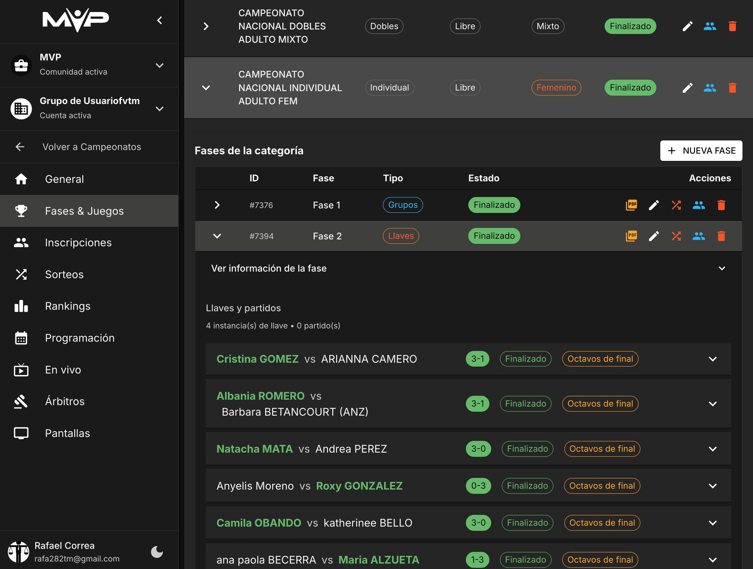 Gestión de torneos — Torneos MVP